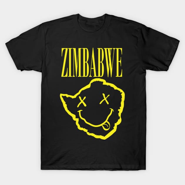 Vibrant Zimbabwe Africa x Eyes Happy Face: Unleash Your 90s Grunge Spirit! Smiling Squiggly Mouth Dazed Smiley Face T-Shirt by pelagio